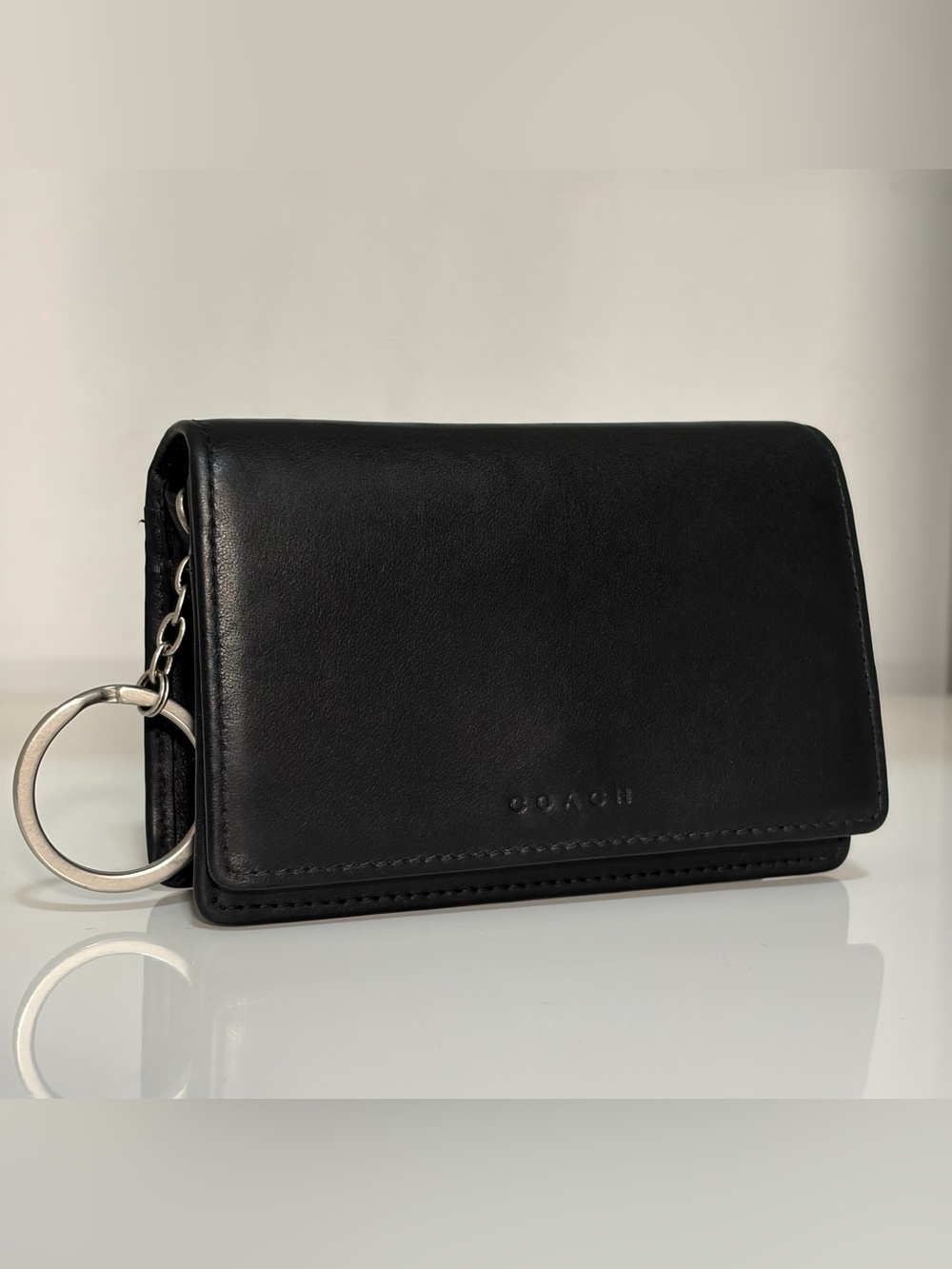 Vintage Coach Bedford Purse Wallet in Black Leather with Key Ring & Snap Closure - Picture 14 of 14
